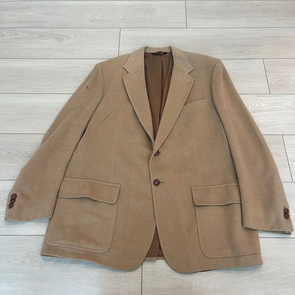 John Weitz Palm Beach Mens 100% Camel Hair Blazer Sport Coat Tan 41R USA Vintage